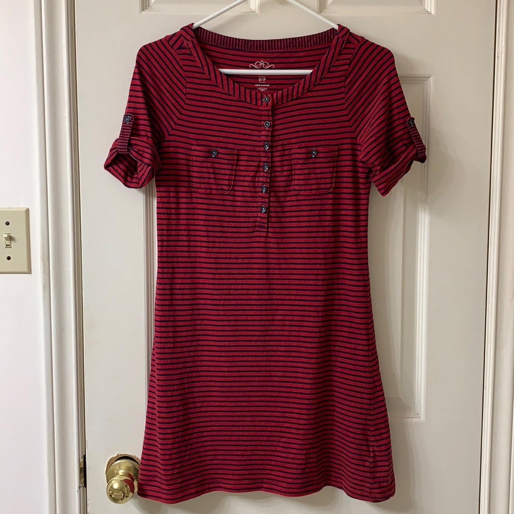 🌷3 for $25🌷Old Navy, US S, Red & Black Stripe Short Sleeve Tee Shirt Dress